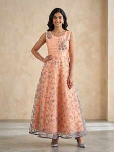 Elegant Peach Embroidered Gown