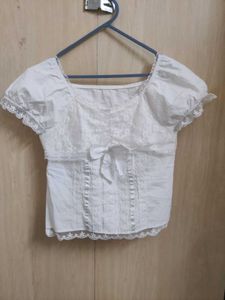 White Lace Detail Puff Sleeve Blouse
