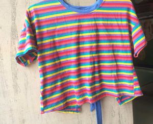 Multicolor Striped Back Tie Crop Top - Size M