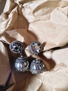 Boho Oxidised Jhumka &amp; Shell Hoop Earrings