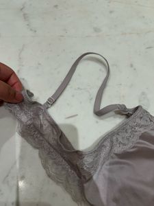 H&amp;M Lace Trim Satin Bra
