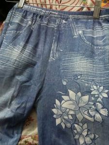 BLUE COTTON LINEN STRETCHABLE LEGGING FOR WOMEN