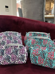 Set of 6 Block Print Floral Quilted Pouches