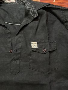 Pure Linen Black Kurta For Boys