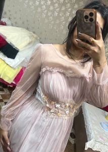 Elegant Pink Tulle full sleeveGown🎀🩷🦋