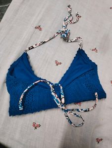 Blue Crochet Halter Bikini Top