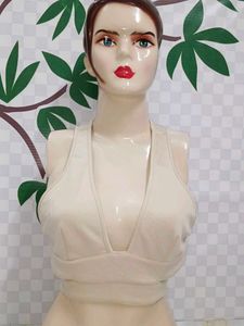 (900)Cream Crop Top - Stylish & Trendy