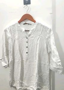 White Polka Dot V-Neck Top