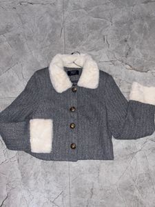 Fur collar cuff woolen cropped sweater