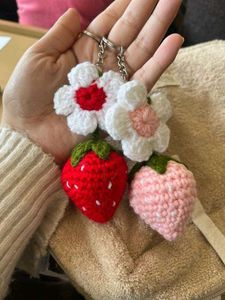 Handmade Crochet Strawberry & Flower Keychains