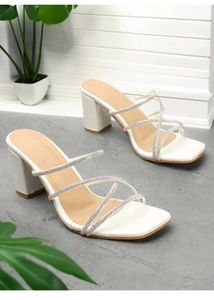 Iconics White Rhinestone Heels - Size 6
