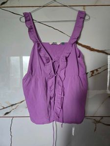 Chic Purple Ruffled Lace-Up Top