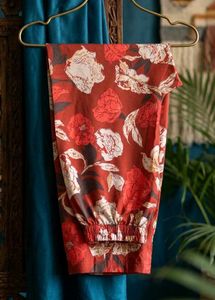 Red floral A‑line dress with straight