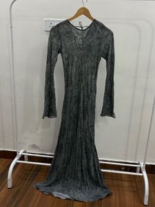 Elegant Greyish Mint Embroidered Beaded Gown