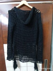 Black Crochet Knit Hoodie