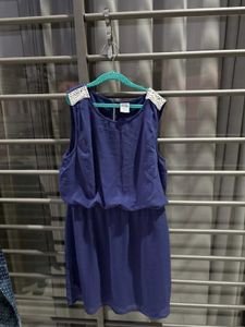 Blue Sleeveless Dress with Lace Detail