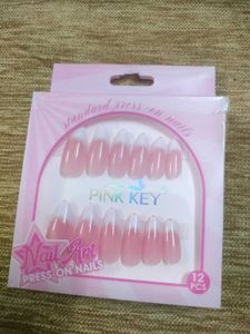 Pink Key French Tip Press-On Nails
