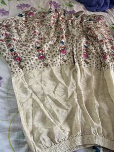 Champagne Gold Printed Crepe Silk Kurta Set