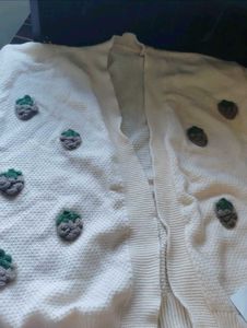 Cozy White Knit Cardigan with Cute Accents