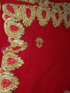 Red Saree with Golden Embellishments