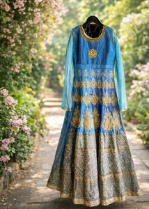 Stunning Blue &amp; Gold Embroidered Lehenga Choli