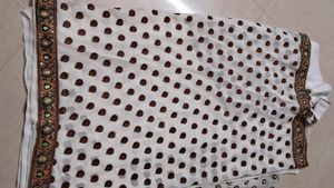 Elegant White Saree with Brown Motifs