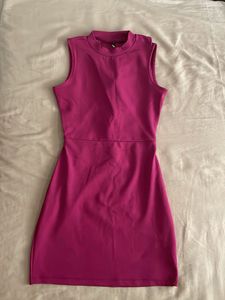 Sleeveless Pink Mock Neck Mini Dress