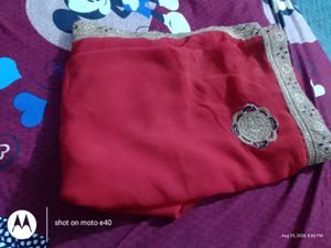 Beautiful Red Saree with Embellished Border