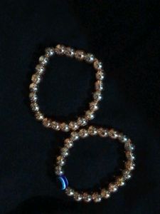 Gold Beaded Bracelet with Blue Accent