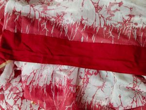 white and pink cotton batik print saree