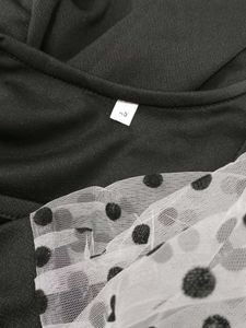 Chic Black Polka Dot Puff Sleeve Dress(XS)