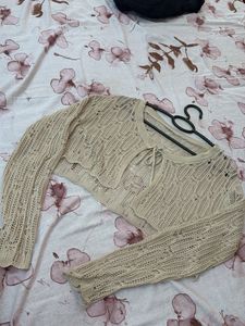 Sheer Knit Tie-Front Cardigan