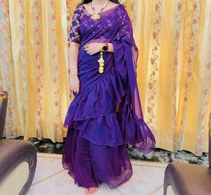 Stunning Purple Ruffled Saree