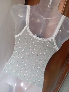 H&amp;M Grey Floral Lace Trim Camisole Top