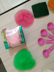 Combo Of Scrubbers And Plastic Spoons