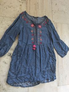 Embroidered Blue Denim Dress
