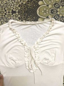 Kawaiii White Ruffled Tie-Front Top