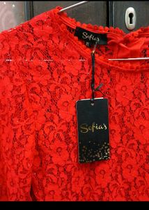 Red Lace Long Sleeve Top