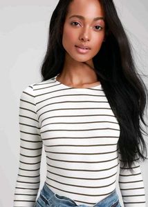 Striped white long-sleeve bodysuit