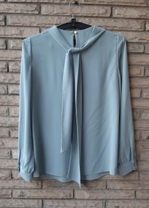 Elegant Light Blue Long Sleeve Blouse