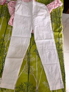 Pink Chikankari Kurta with White Pants