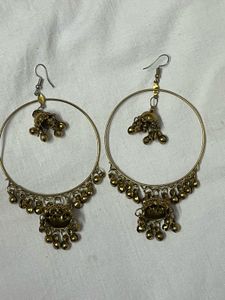 Golden Hoop Earrings with Jhumkas