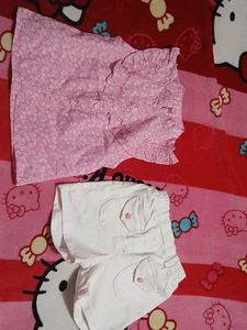Cute Pink Floral Top & White Shorts Set