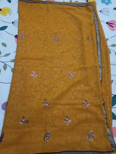 Elegant Yellow Embellished Saree