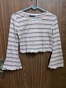 Striped Cropped Bell Sleeve Top