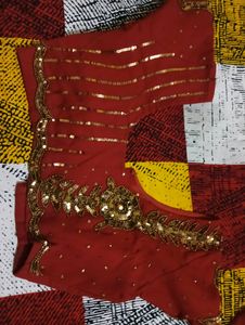 Trendy Maroon Color Saree With Golden Work Embroidery * Stitched Blouse *Party Wear