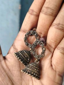 Oxidized Silver Jhumka Earrings