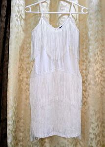 White Spaghetti Strap Tassels Dress