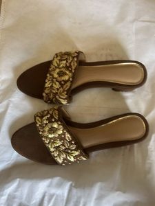 Embellished Brown Flat Sandals