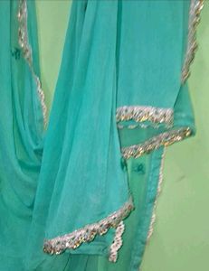 Elegant Teal Dupatta with Embellished Border
